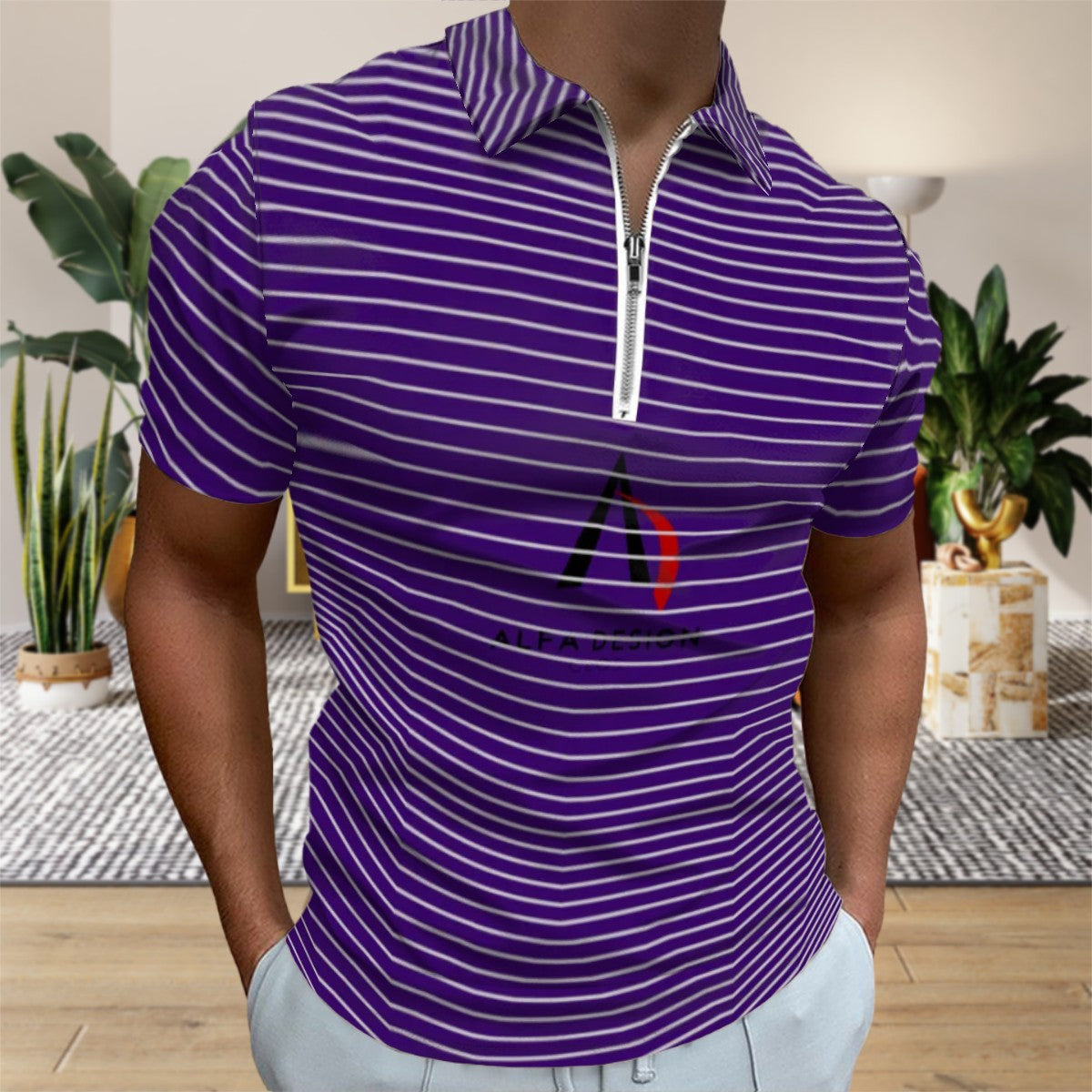 Zip Polo Shirts for Men Slim Fit